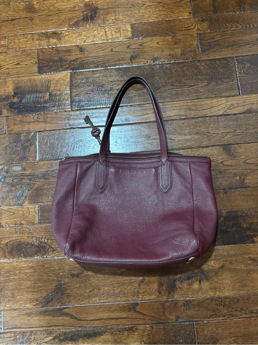 Fossil Burgundy Pebbled Leather Sydney Tote